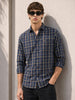 Men's Navy Blue Slim Fit Checkered Casual Shirts