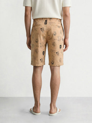 Men's Brown Slim Fit Printed Casual Shorts
