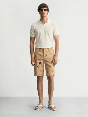 Men's Brown Slim Fit Printed Casual Shorts