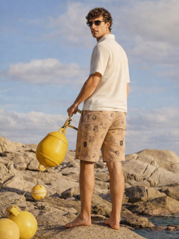 Men's Brown Slim Fit Printed Casual Shorts