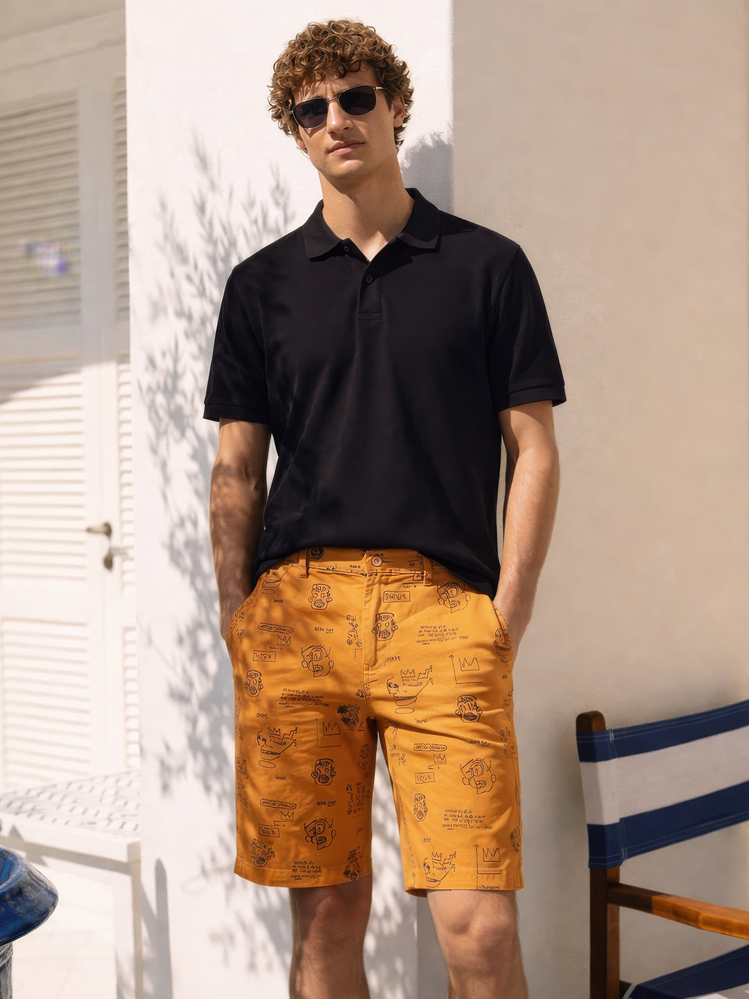 Men's Brown Slim Fit Printed Casual Shorts