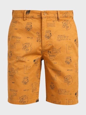 Men's Brown Slim Fit Printed Casual Shorts