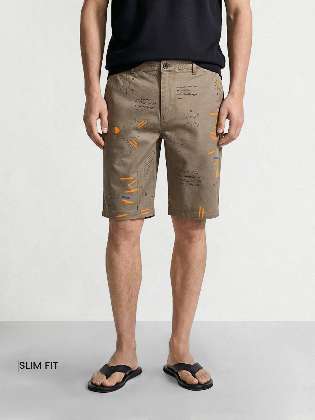 Men's Grey Slim Fit Printed Casual Shorts