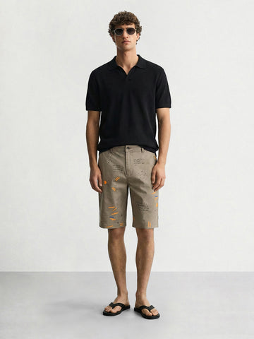 Men's Grey Slim Fit Printed Casual Shorts