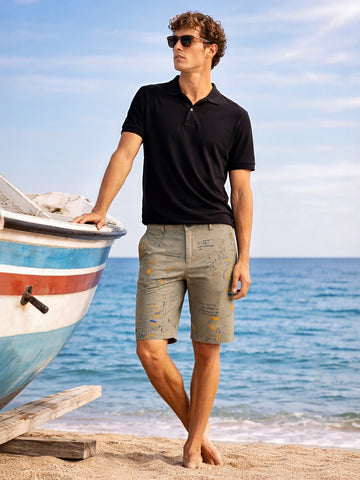 Men's Grey Slim Fit Printed Casual Shorts