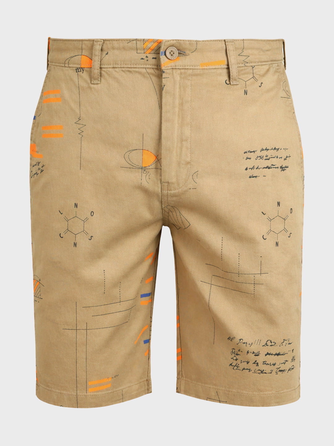 Men's Beige Slim Fit Printed Casual Shorts