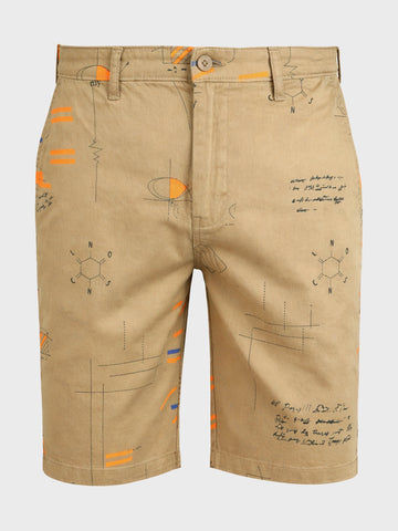 Men's Beige Slim Fit Printed Casual Shorts
