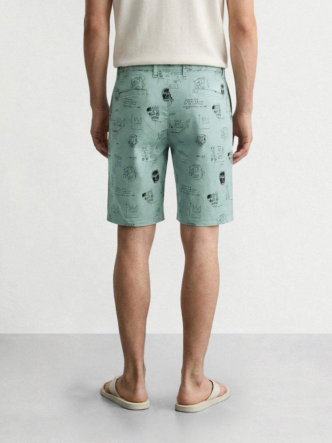 Men's Green Slim Fit Printed Casual Shorts