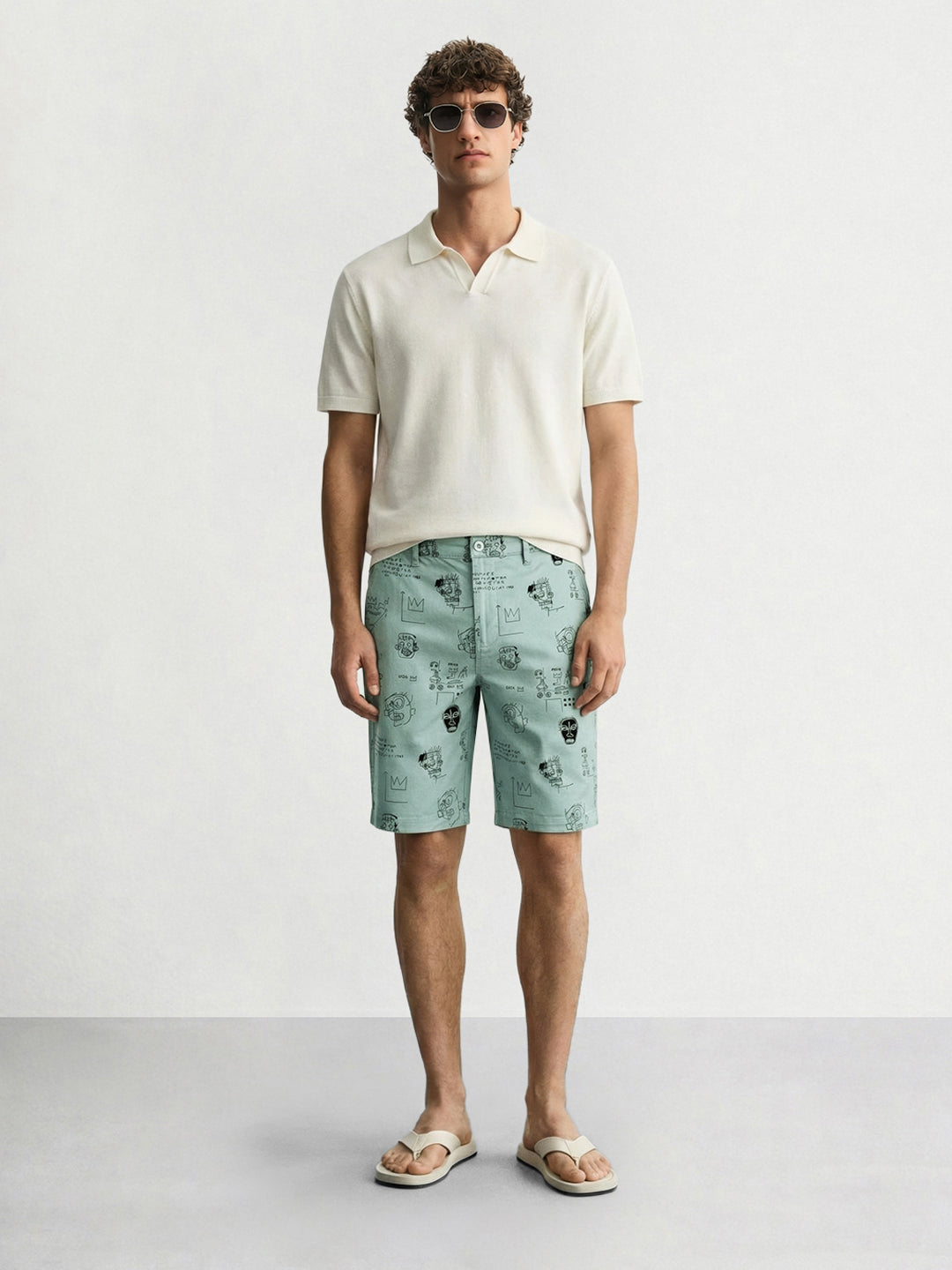 Men's Green Slim Fit Printed Casual Shorts