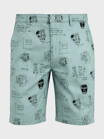 Men's Green Slim Fit Printed Casual Shorts