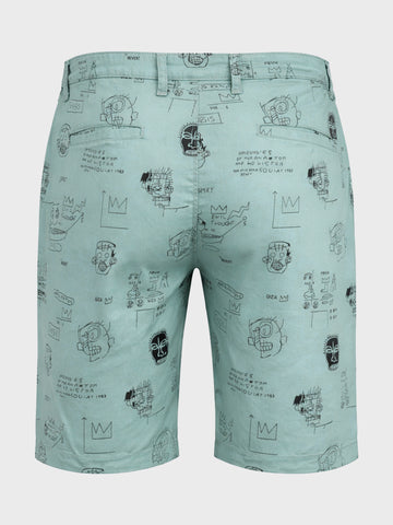 Men's Green Slim Fit Printed Casual Shorts