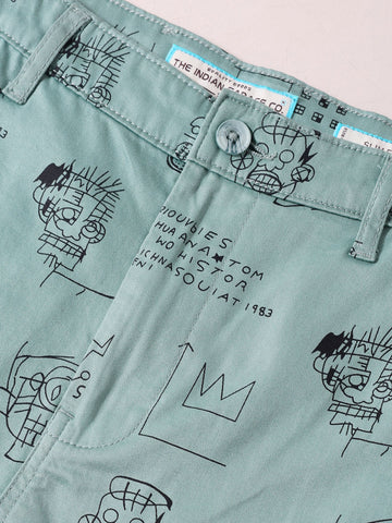 Men's Green Slim Fit Printed Casual Shorts