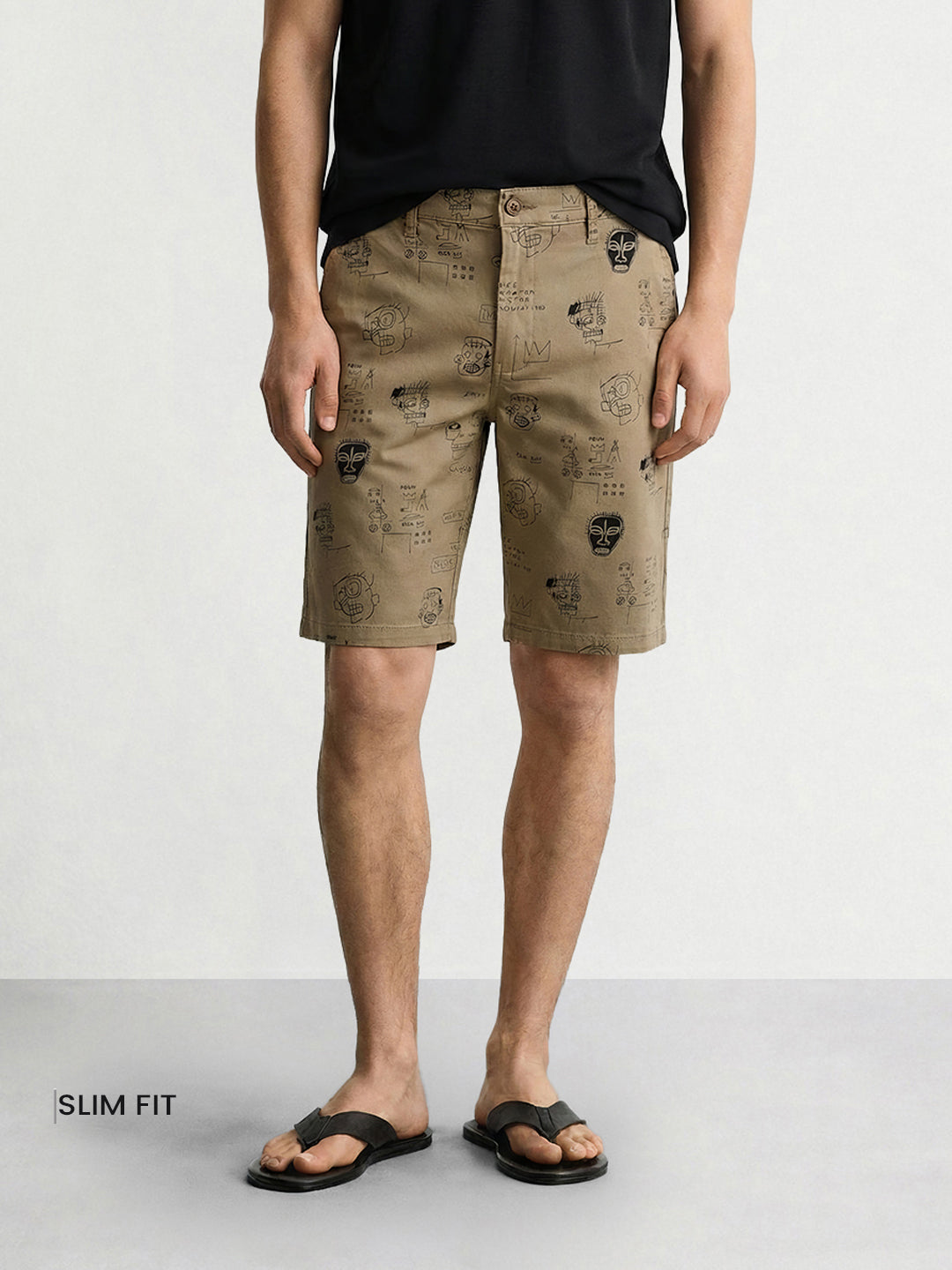 Men's Brown Slim Fit Printed Casual Shorts