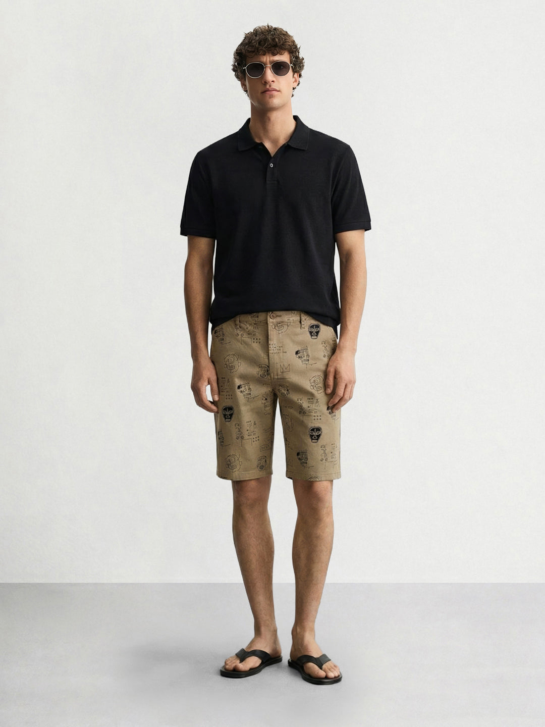 Men's Brown Slim Fit Printed Casual Shorts