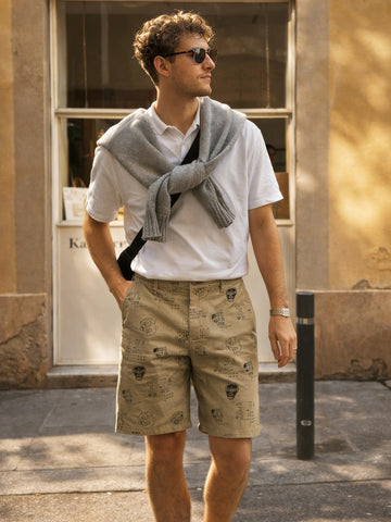 Men's Brown Slim Fit Printed Casual Shorts