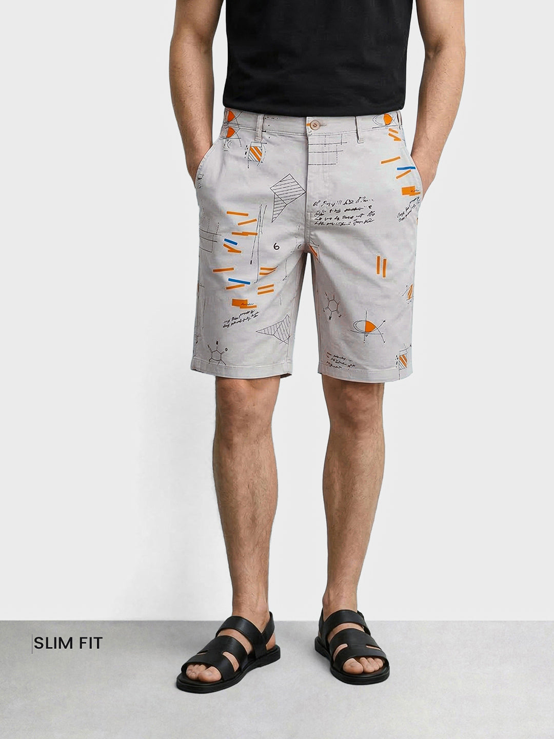 Men's Grey Slim Fit Printed Casual Shorts