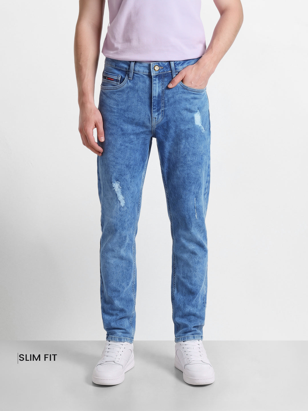 Men's Blue Slim Fit Solid Street Wear Jeans