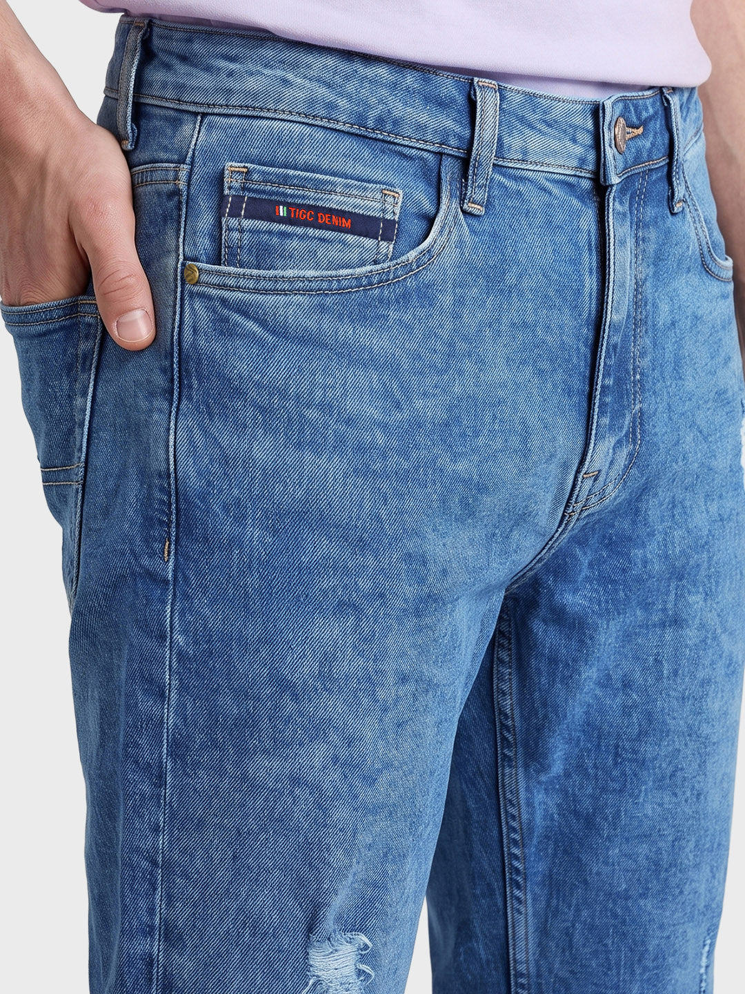 Men's Blue Slim Fit Solid Street Wear Jeans