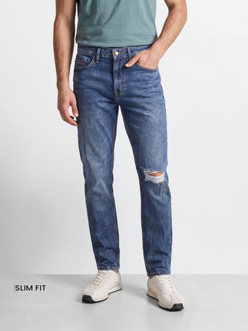 Men's Blue Slim Fit Solid Street Wear Jeans