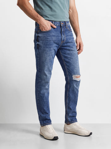 Men's Blue Slim Fit Solid Street Wear Jeans