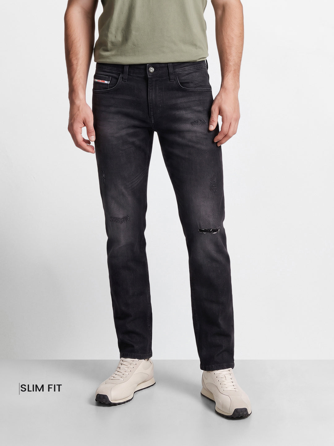 Men's Black Slim Fit Solid Casual Jeans