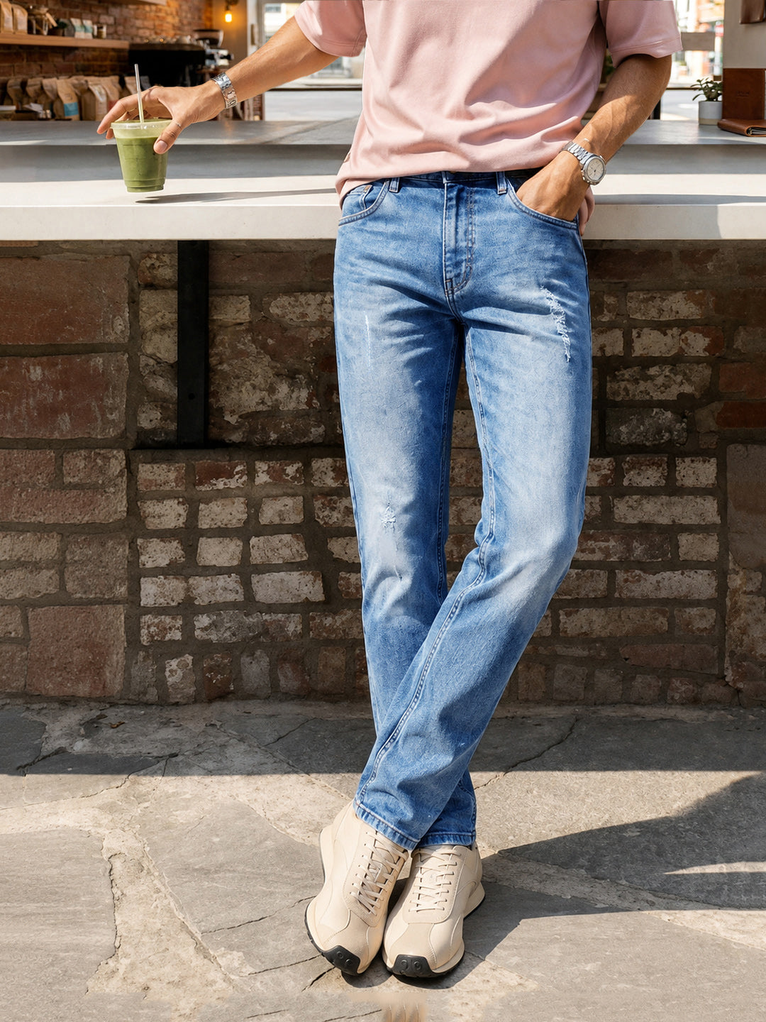 Men's Blue Slim Fit Solid Casual Jeans