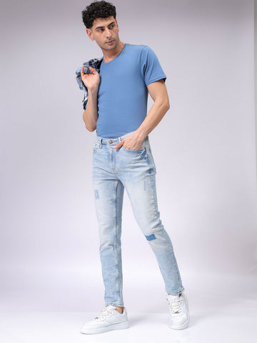 Men's Blue Slim Fit Solid Mid-Rise Stretchable Jeans