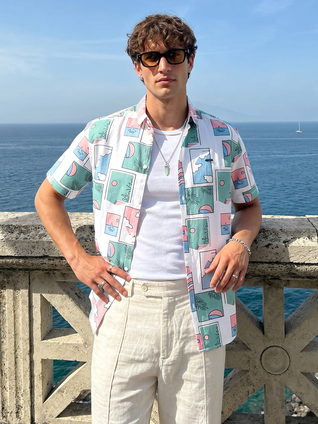 Men's Pink Regular Fit Printed Casual Shirt