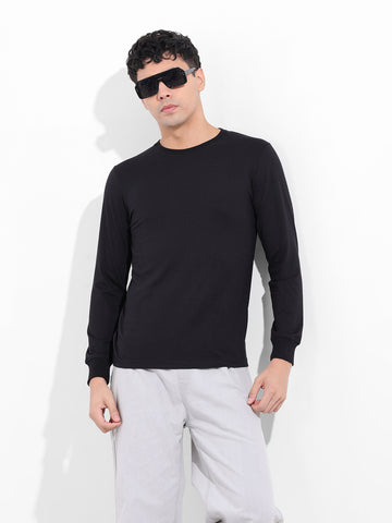 Men's Black Slim Fit Solid Round Neck T-shirt