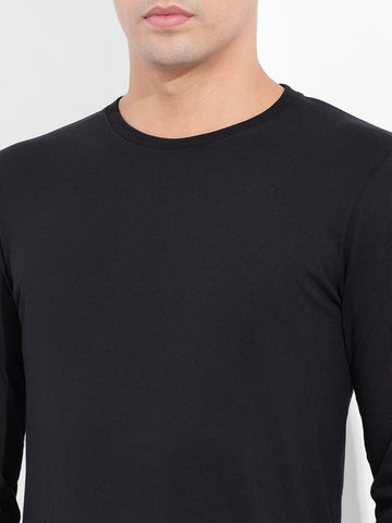 Men's Black Slim Fit Solid Round Neck T-shirt