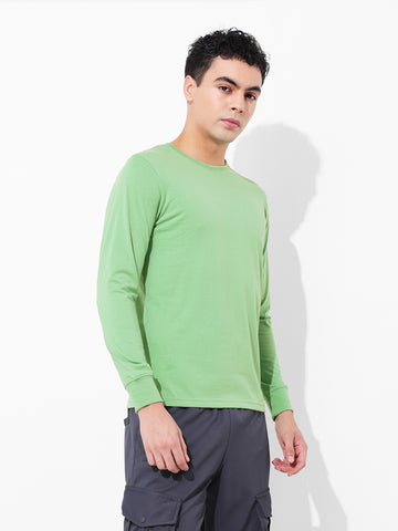 Men's Green Slim Fit Solid Round Neck T-shirt
