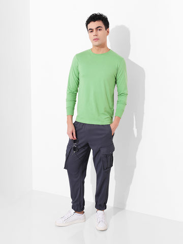 Men's Green Slim Fit Solid Round Neck T-shirt