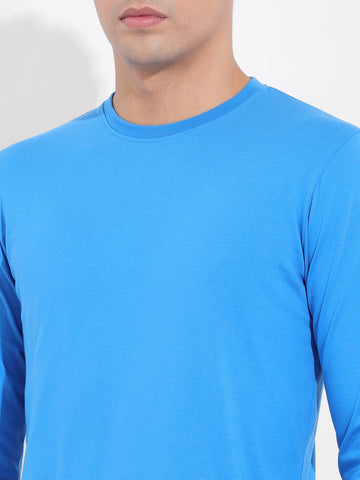 Men's Blue Slim Fit Solid Round Neck T-shirt