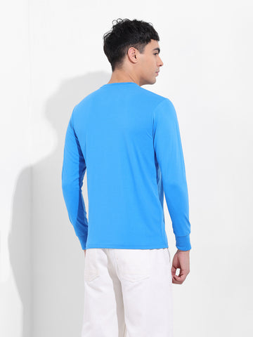 Men's Blue Slim Fit Solid Round Neck T-shirt