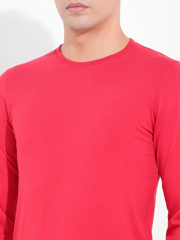 Men's Red Slim Fit Solid Round Neck T-shirt