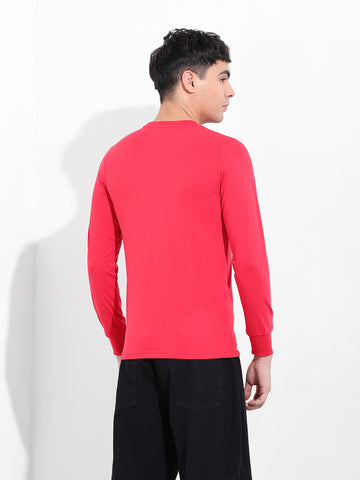Men's Red Slim Fit Solid Round Neck T-shirt