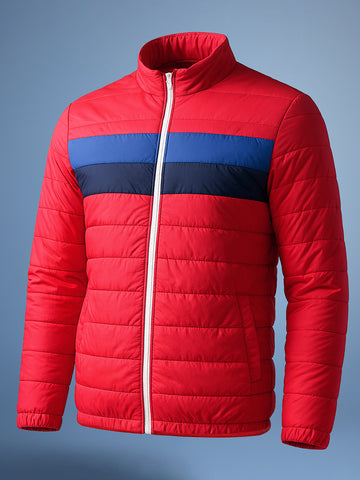 Men's Red Regular Fit Colourblocked Casual Jacket