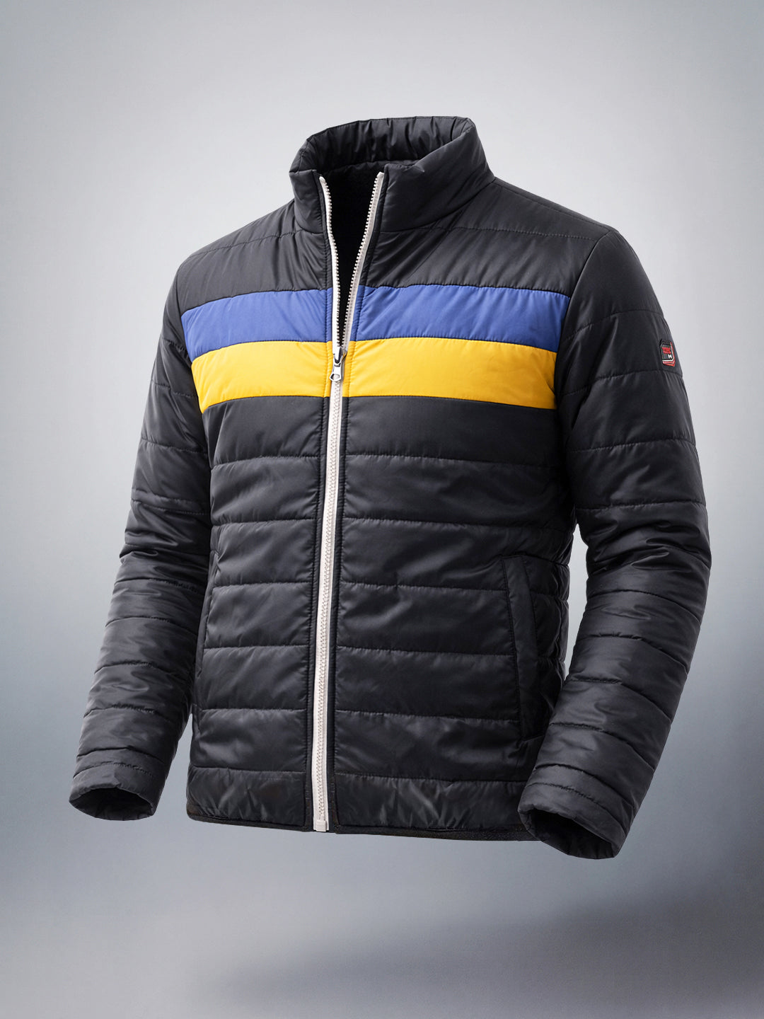 Men's Jet Black Regular Fit Colourblocked Casual Jacket