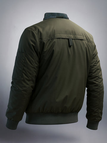 Men's Olive Regular Fit Solid Casual Jacket