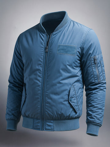 Men's Blue Regular Fit Solid Casual Jacket
