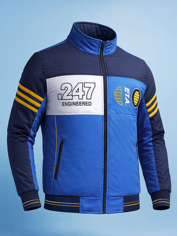 Men's Blue Regular Fit Colourblocked Casual Jacket