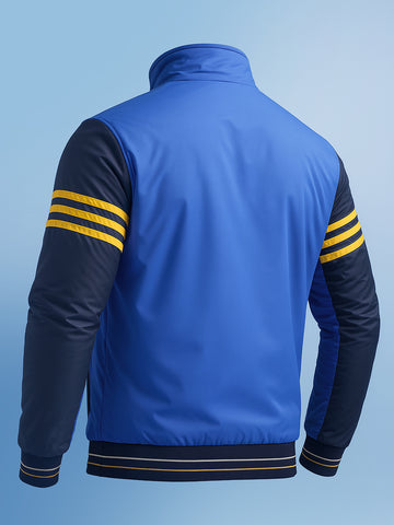 Men's Blue Regular Fit Colourblocked Casual Jacket