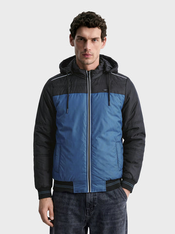Men's Teal Regular Fit Colourblocked Casual Jacket