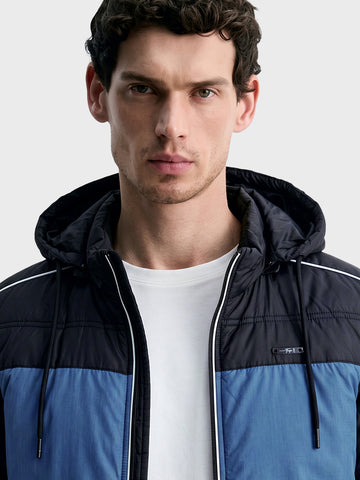 Men's Teal Regular Fit Colourblocked Casual Jacket