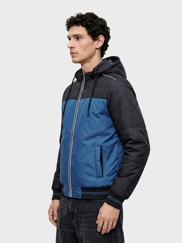 Men's Teal Regular Fit Colourblocked Casual Jacket