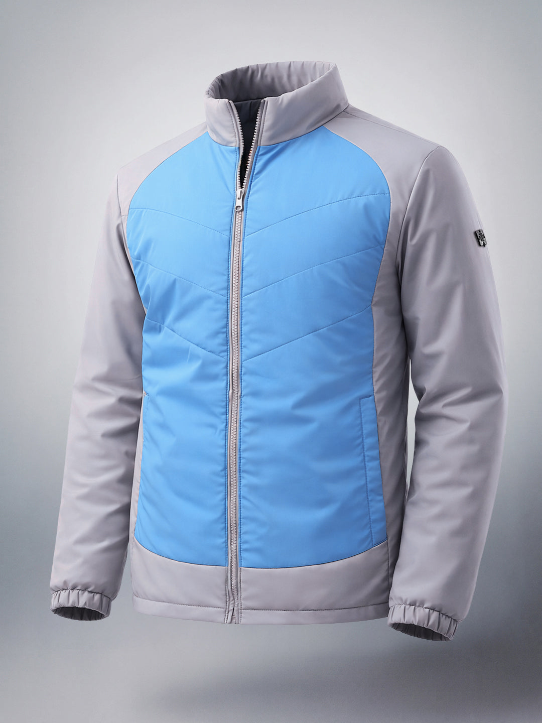 Men's Silver Grey Regular Fit Colourblocked Casual Jacket