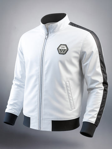 Men's White Regular Fit Colourblocked Casual Jacket