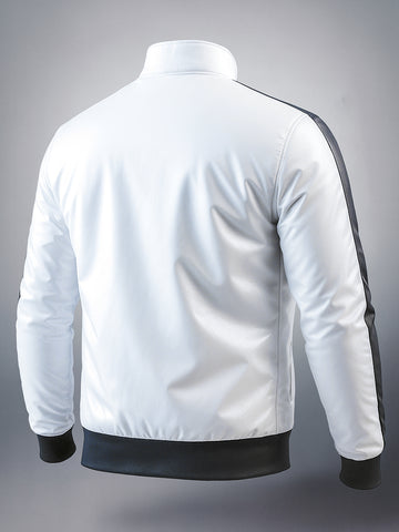 Men's White Regular Fit Colourblocked Casual Jacket