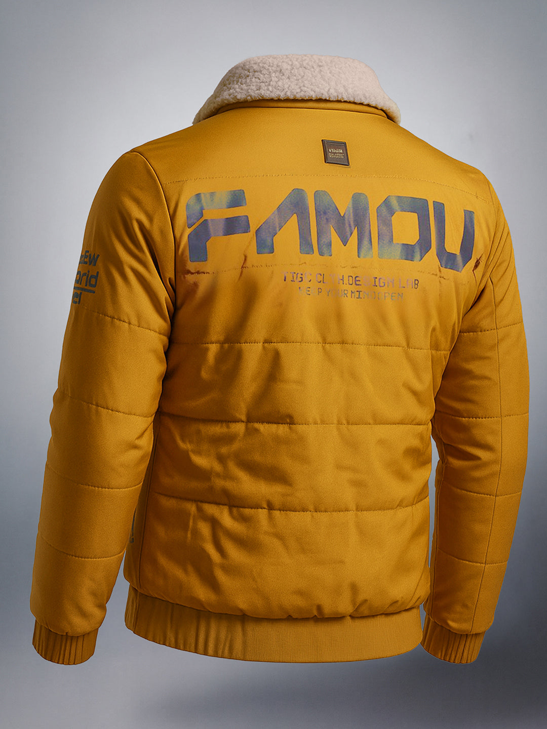 Men's Mustard Regular Fit Printed Casual Jacket