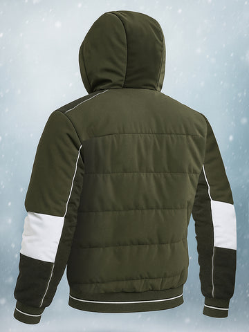 Men's Olive Regular Fit Colourblocked Casual Jacket